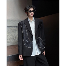 26春夏男士蕾丝花朵钉珠拼接重工礼服西装外套XZ183-P168，男装西服套装，电商B288