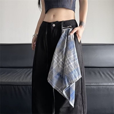 黑色方巾可拆弯刀牛仔裤女美式复古镰刀裤宽松阔腿裤子RK2873-P53，男装牛仔裤，星座412-3