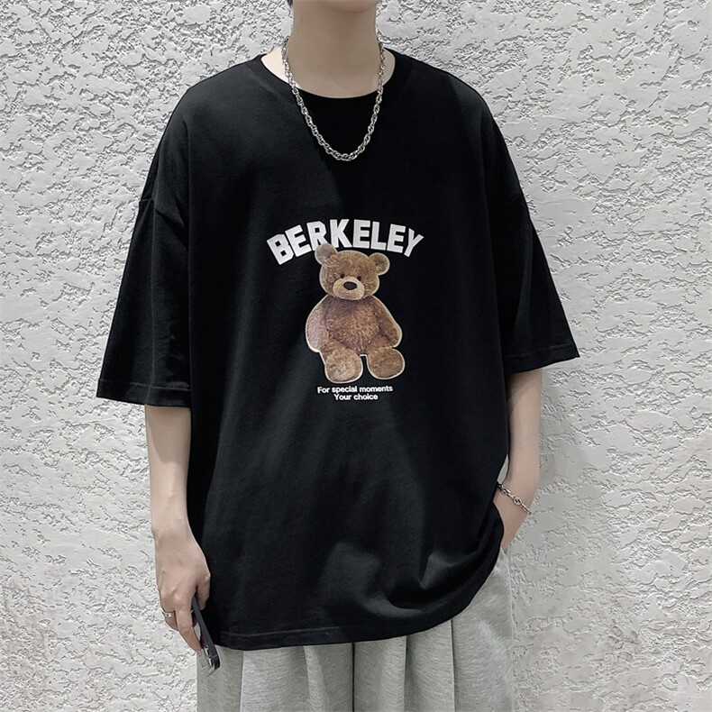 韩系简约小熊印花短袖T恤港风大码宽松男潮517A-1-T915-P28控38,男装T恤,星座517A-1