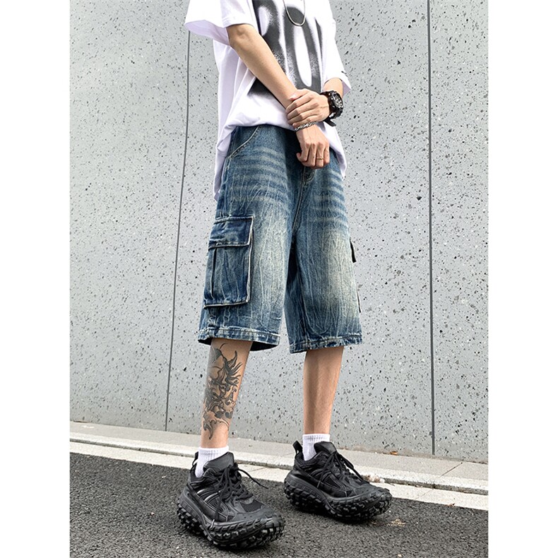B221美式ins高街小众夏季重工艺工装牛仔短裤LK24177-P60控78,男装牛仔裤,电商B221