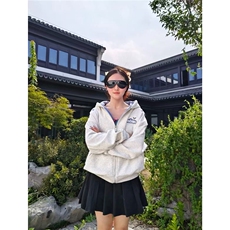 连帽开衫宽松卫衣格子撞色情侣男女同款秋外套WY1038P55加绒P60，女装短外套，星座1013-5