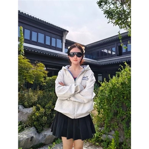 连帽开衫宽松卫衣格子撞色情侣男女同款秋外套WY1038 P55 加绒P60图片