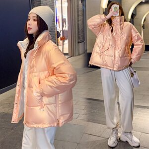 百搭外套2021炫彩亮色棉衣亮面免洗羽绒棉服女图片