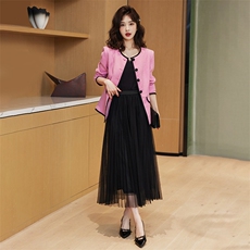 2024新款秋装女小香风短款西装简约撞色边设计感时尚气质两件套装，女装套装/套裙，时尚俏佳人