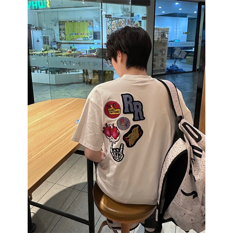 万针全刺绣工艺得物抖音高品质260克纯棉双纱美式高街短袖T恤P33,男装T恤,电商A486