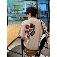 万针全刺绣工艺得物抖音高品质260克纯棉双纱美式高街短袖T恤P33，男装T恤，电商A486
