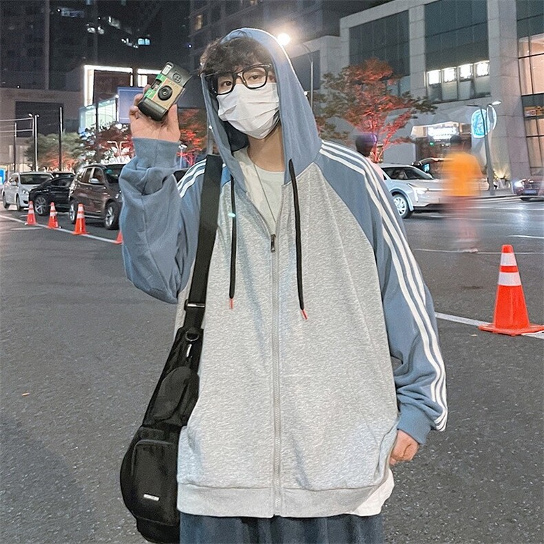 二开GSY9913-特P55美式开衫连帽卫衣男撞色运动情侣拉链外套，女装短外套，电商D310B