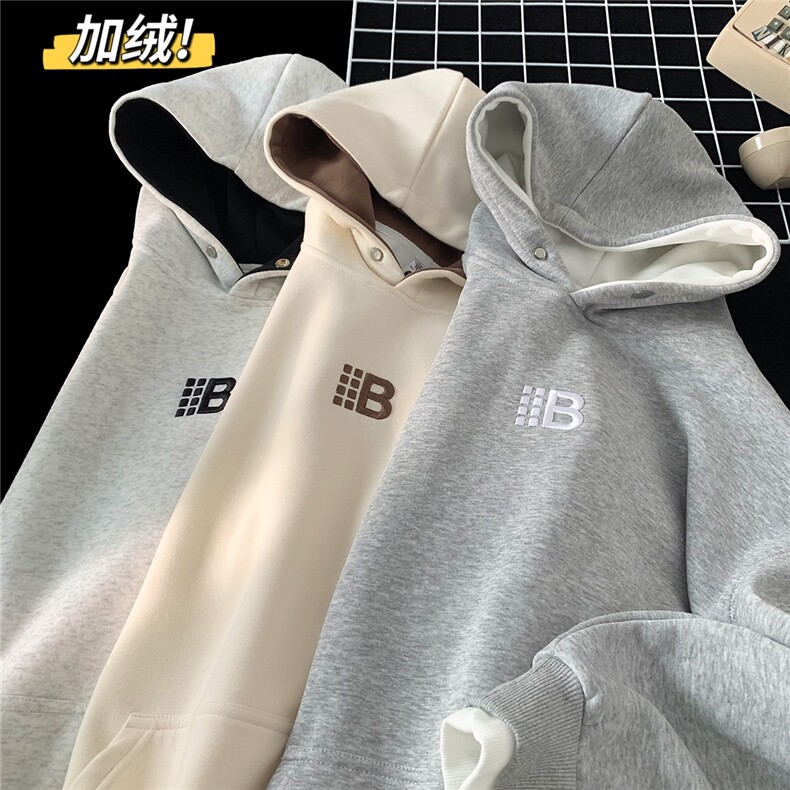 平铺假两件加绒加厚宽松刺绣连帽卫衣D309B-CC12-P60,男装卫衣,电商D309B