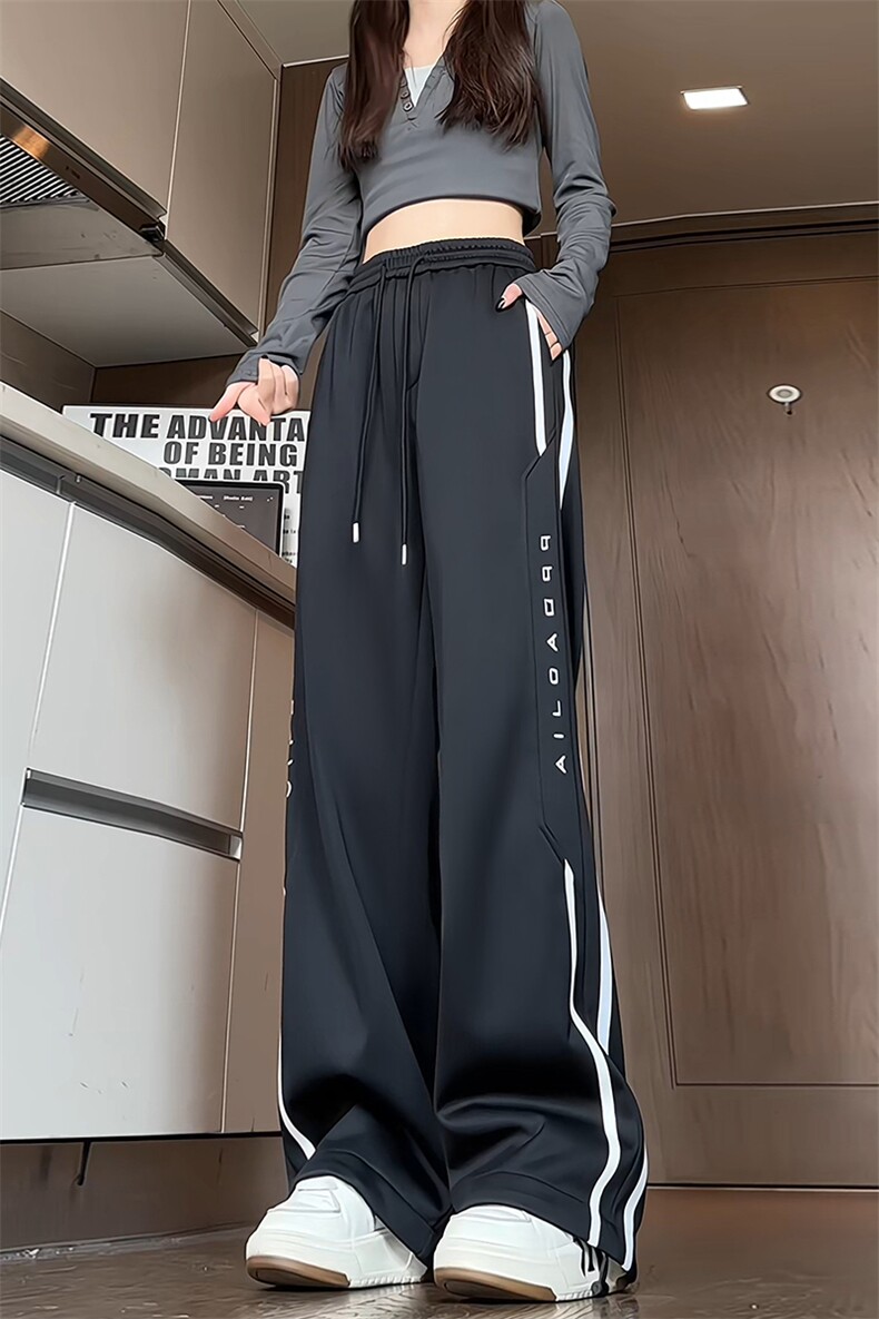 特批P32无差价秋季港风条纹运动卫裤男女大码直筒抽绳休闲裤K1697,男装休闲裤,电商A001