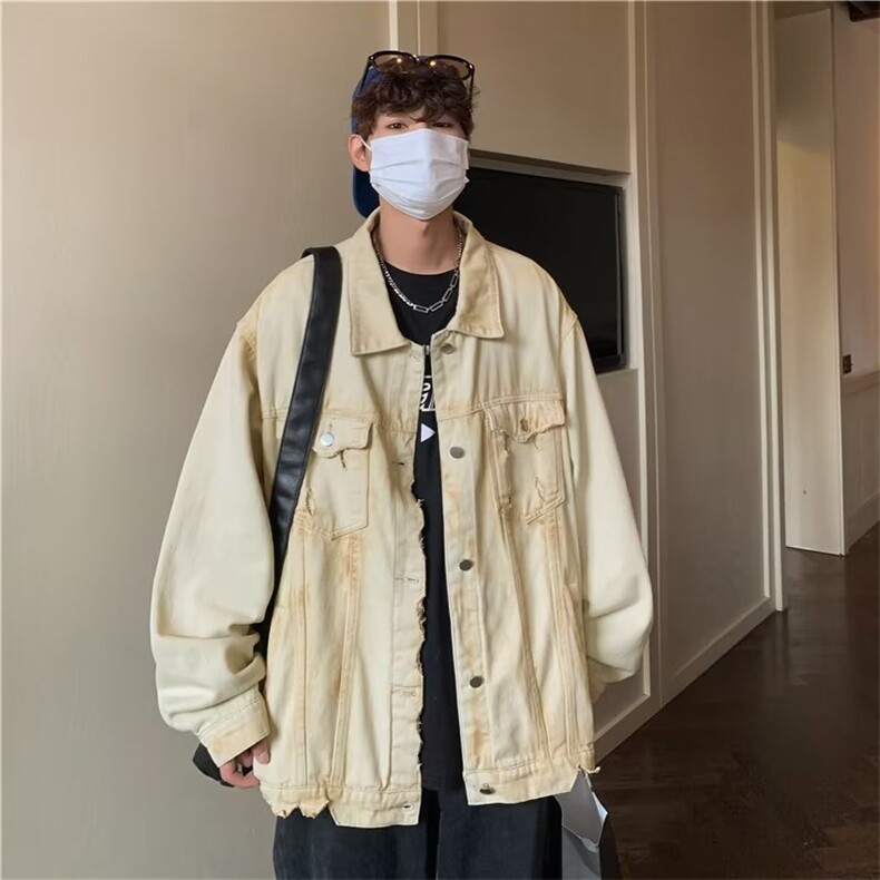 牛仔夹克男春秋季港风复古水洗外套ins韩版潮牌高街痞帅宽松衣服,男装工装外套,星座1210-1