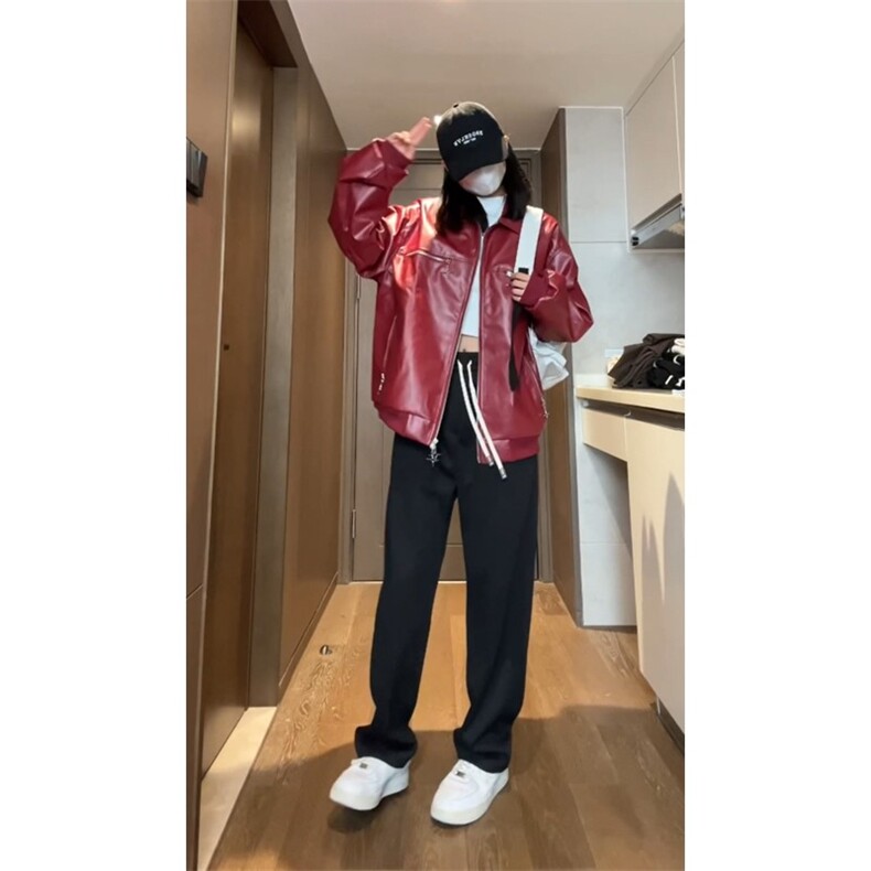 女模短视频切片春款PU皮夹克四芒星双开拉链外套1213-DY153-P95,男装夹克,星座1213