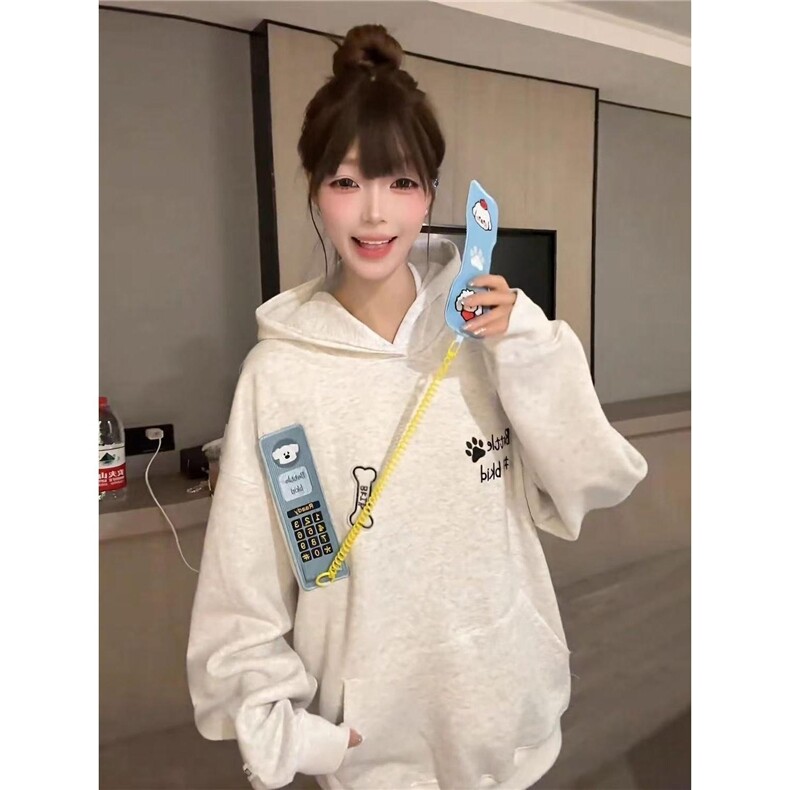 早秋穿搭魔术贴连帽卫衣女2025新款宽松休闲帽衫潮牌外套上衣,女装短外套,星座506A