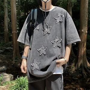 潮牌美式高街贴布t恤短袖男夏季嘻哈炸街体恤T0129-P40图片