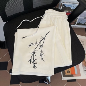 轻熟男装夏季风百搭宽松风竹叶刺绣潮流直筒休闲长裤子薄款潮图片