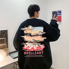 抖音宽松春季新款INS潮流印花宽松休闲圆领卫衣JK23348特批24控39，男装卫衣，星座605(原A050)