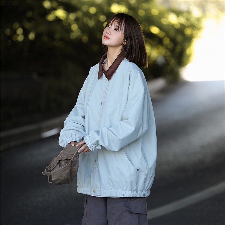 815A-MJ78632-58特秋冬纯色翻领外套夹克潮牌冲锋衣服女模,男装夹克,星座815A