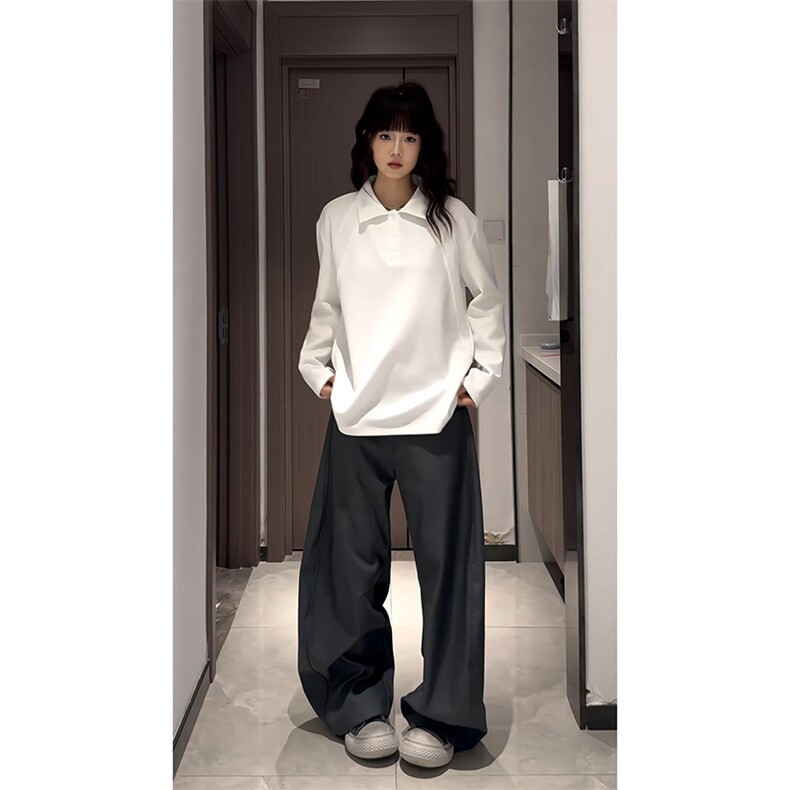 抖音得物高品质美式高街重磅曼巴棉结构螺纹拼接翻领卫衣长袖T恤,男装T恤,电商A486-1