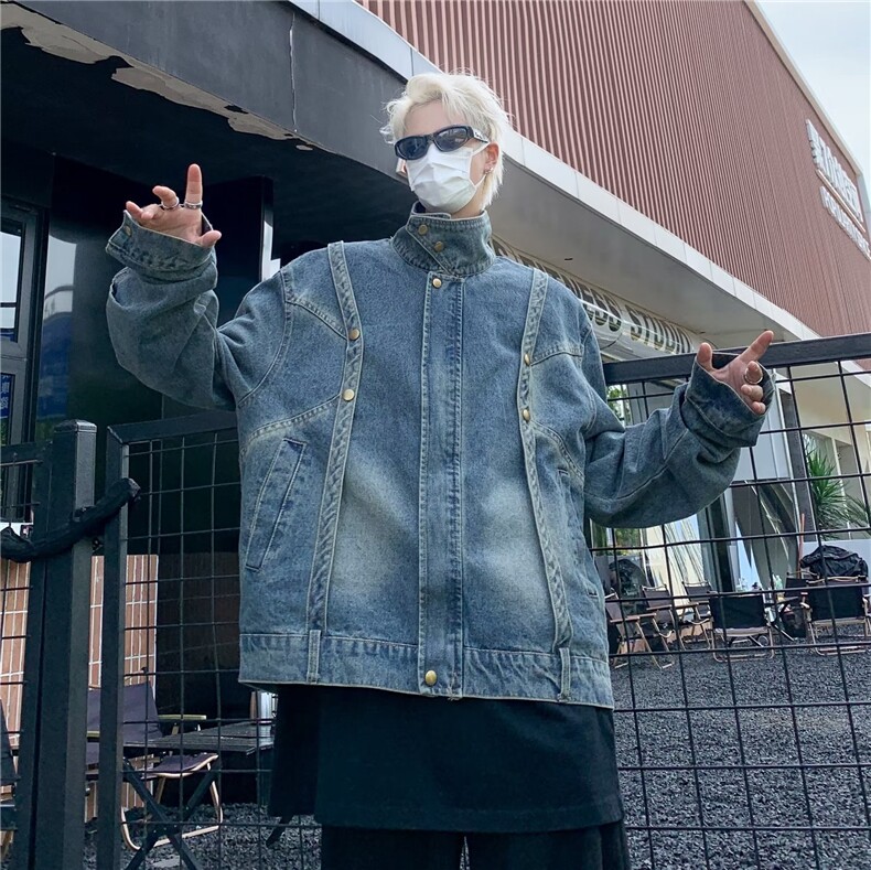 秋季美式复古设计感宽松牛仔外套男女高街潮流工装夹克JH340-P75,男装夹克,星座1008