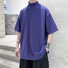2024夏款小半领纯色四季打底宽松男士T恤 A071-1210-P35图片