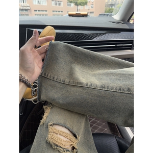 B221 美式ins高街暗黑宽松直筒破洞牛仔裤 LK25479-特P45控78图片