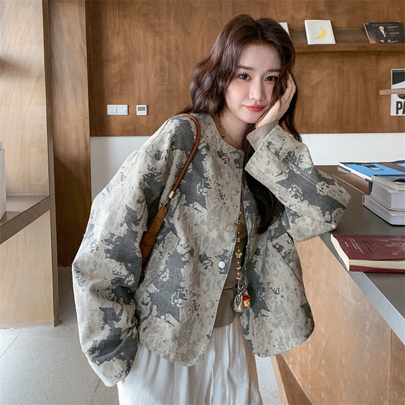 水墨画提花新中式外套女2025春季新款短小个子复古设计感小众上衣，女装短外套，慧尚依恋