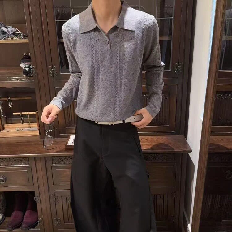 新款时尚百搭休闲宽松针织衫翻领提花毛衣男513APL2418P60,男装针织衫/毛衣,星座513A