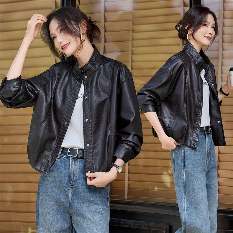 【大量现货】秋季女装新款时尚立领小个子高级感短款皮衣外套图片