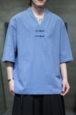 时尚棉麻透气短袖体恤男士2025夏季新款风五分袖上衣T82-P50，男装T恤，电商A008