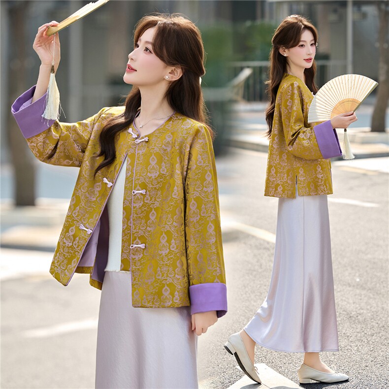 新中式风提花盘扣短外套女春秋2026高级感气质超火减龄百搭上衣，女装短外套，悠米