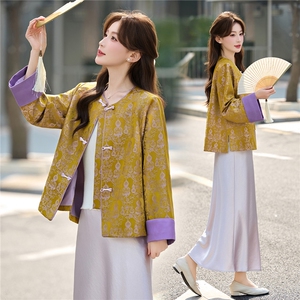 新中式风提花盘扣短外套女春秋2026高级感气质超火减龄百搭上衣，女装短外套，悠米