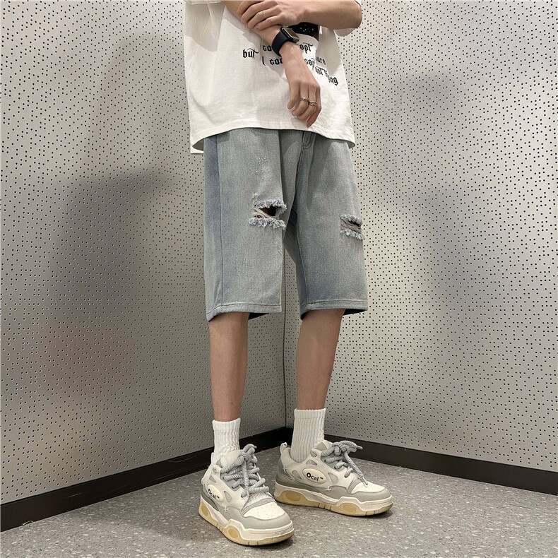 美式短裤男潮牌薄款设计感小众宽松大码运动休闲五分裤LM912P35,男装牛仔裤,星座1013-1