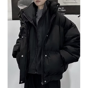 新款韩版假两件棉服男痞帅黑色加绒加厚立领棉衣休闲外套 MC440图片