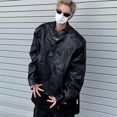 立领高级感机车皮衣男春秋短款垫肩夹克宽松飞行外套潮牌Y158/P95，男装夹克，星座506
