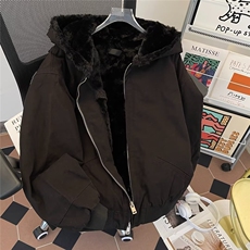新款美式秋冬加厚毛领座山雕连帽夹克外套男女宽松保暖棉服潮，男装夹克，星座1013