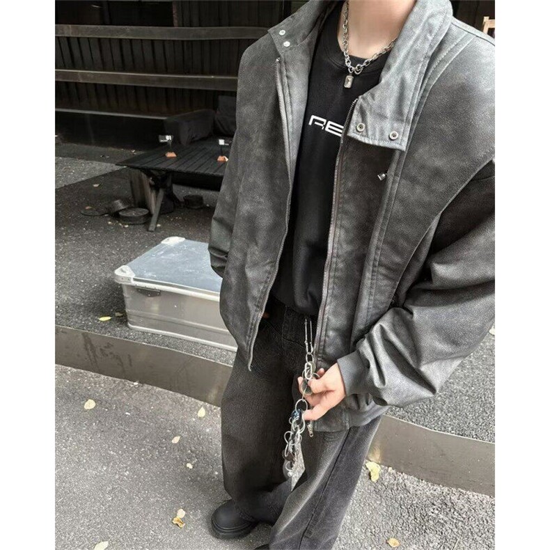 皮衣外套男春秋高级感痞帅机车服潮牌美式飞行员夹克LW1944-p77,男装夹克,星座1008