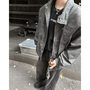 皮衣外套男春秋高级感痞帅机车服潮牌美式飞行员夹克LW1944-p77图片