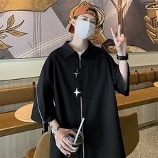 小众设计感星星短袖衬衫白色雅痞风高级宽松休闲痞帅上衣C7818，男装衬衫，星座601-2