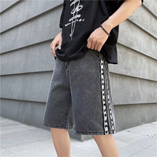 侧边编织牛仔短裤男夏季2023新款休闲宽松五分男运动裤N06652-P38，男装牛仔裤，星座308B-1