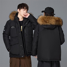 跨境潮牌同款户外直播大毛领羽绒服男女加厚防寒短款外套240-P150，男装羽绒服，星座1210A
