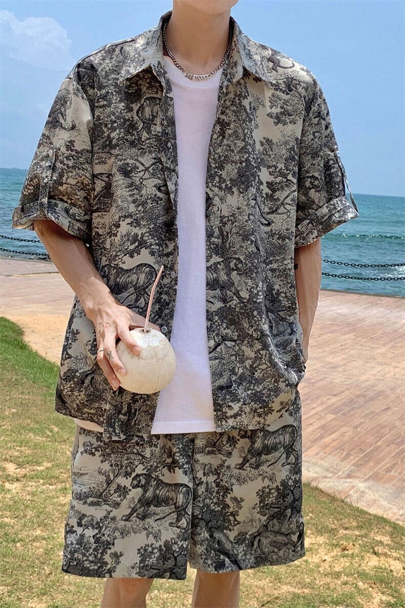 动物豹套装TZ77814特P45衬衫DCS77815特P27DK77816特P18套装控88,男装休闲套装,星座227-7