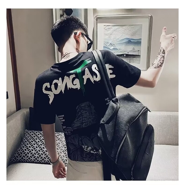 2025新款印花短袖T恤潮牌网红男装白色半袖上衣服夏季潮流体恤衫，男装T恤，星座1210-1