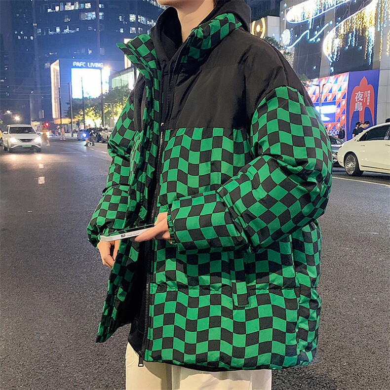2024冬季情侣棋盘格棉衣男士潮牌加厚棉服外套M6680-P90,男装棉衣,星座815-2
