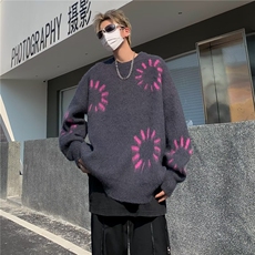 男装2024秋冬款美式复古圆领长袖针织毛衣男女慵懒风百搭上衣，男装针织衫/毛衣，星座716-3