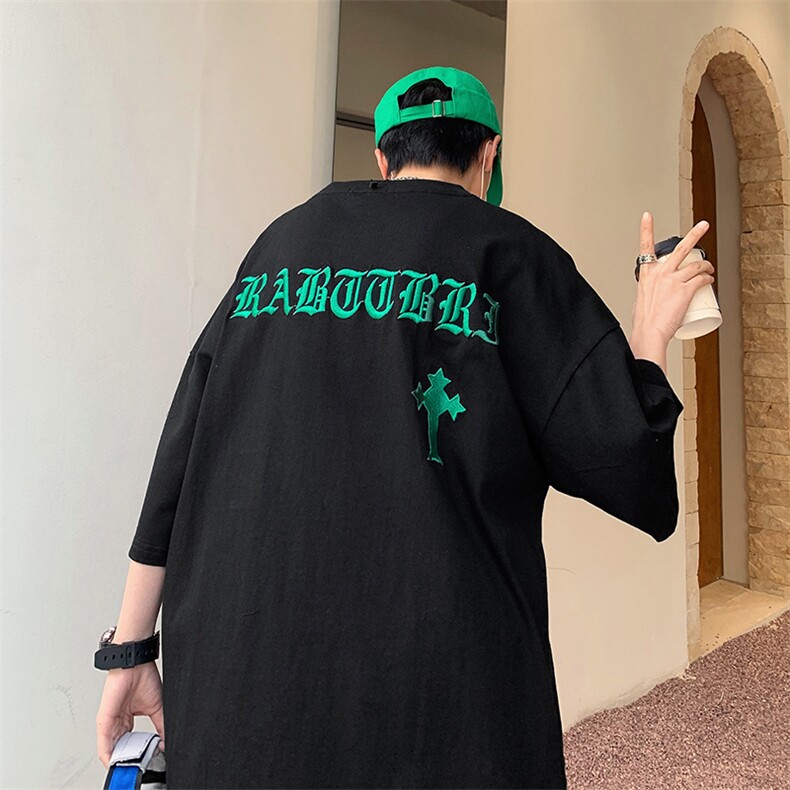 潮复古短袖T恤男港风休闲宽松青少年半袖体恤衫T0155-P25,男装T恤,星座308B-1