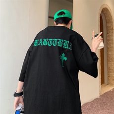 潮复古短袖T恤男港风休闲宽松青少年半袖体恤衫T0155-P25，男装T恤，星座308B-1