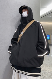 JK9009/P65春装新款现货中性风防水冲锋衣夹克男反光条大码外套男图片