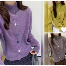 毛衣女极简风高领针织开衫女秋冬宽松大码毛衣外套短款上衣，女装针织衫/毛衣，暖姿羊绒