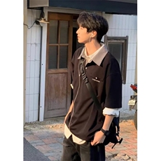 地棉polo衫男短袖夏季日系半拉链翻领t恤潮流宽松休闲半袖PE64，男装T恤，星座1116A（原606A-3）