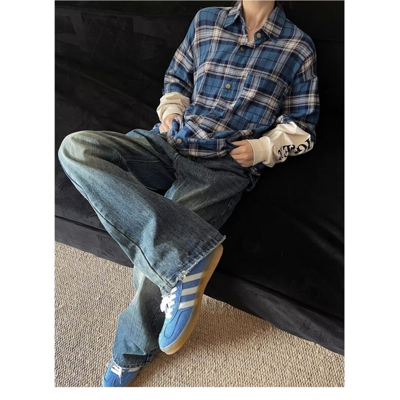 小众宽松格子衫潮流百搭休闲衬衣外套-CS455-网图,男装衬衫,星座1002-2