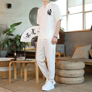 男士夏季冰丝短袖复古风唐装汉服中式居士服风套装ZT2301-P78图片